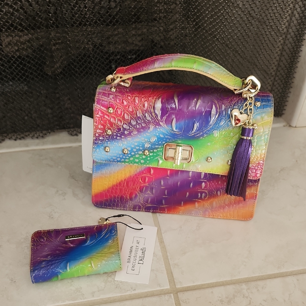 💜💚💙🩷 BRAHMIN Small Hallie GUMDROP Handbag & Anita WALLET 🩷💙💚💜